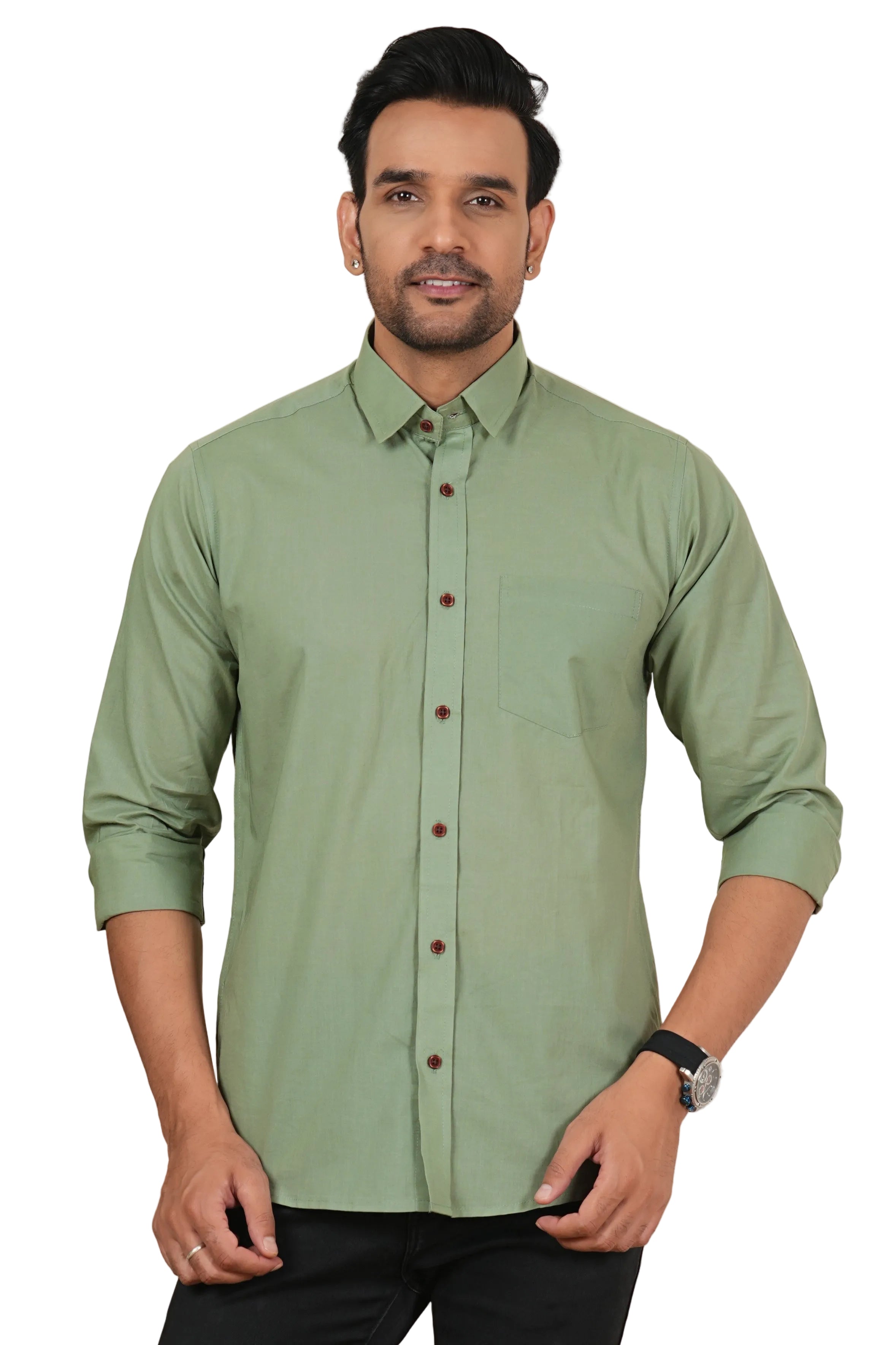 Men's Solid Olive Mint Regular Fit Casual Shirt FS-C17