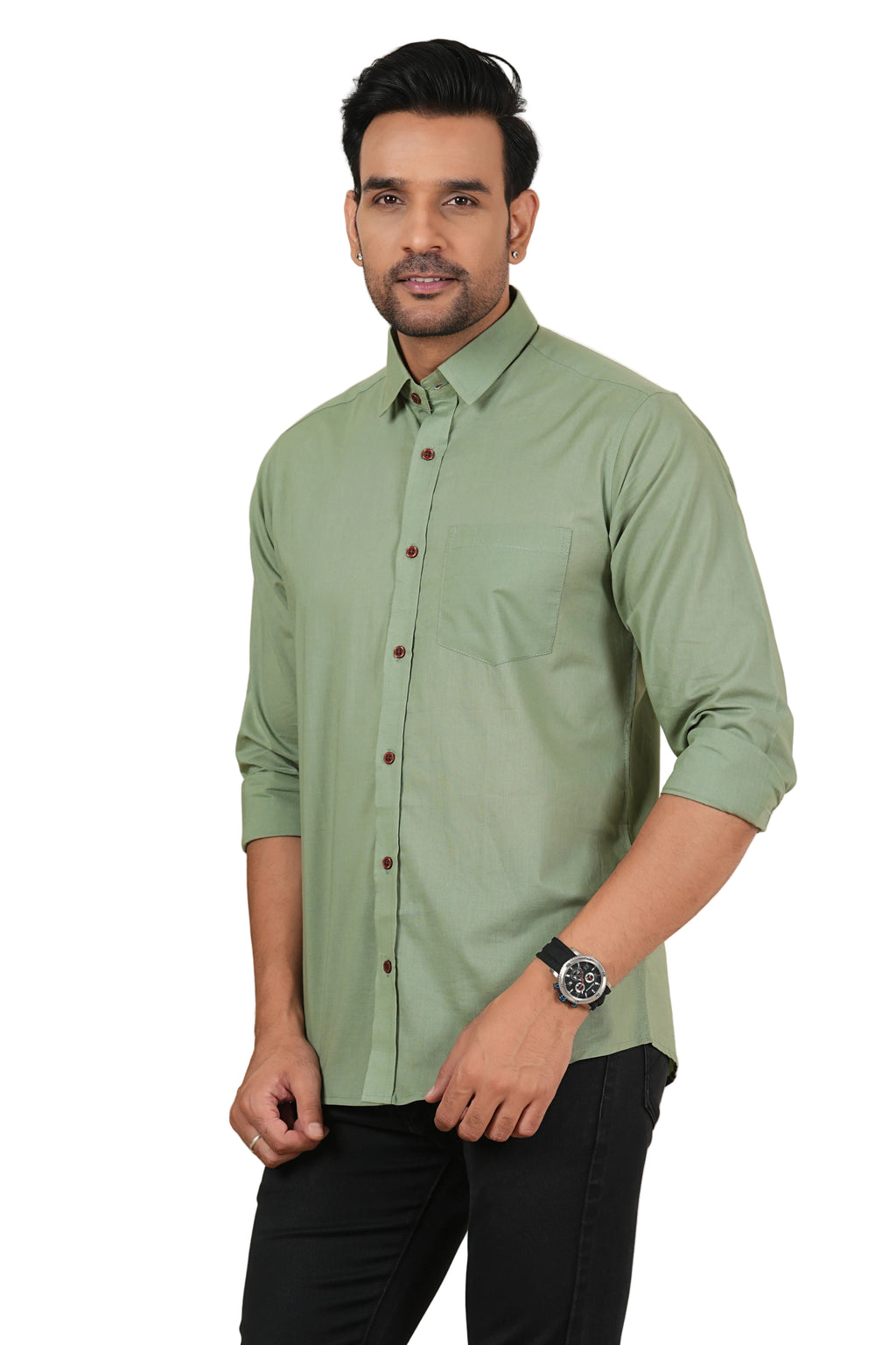 Men's Solid Olive Mint Regular Fit Casual Shirt FS-C17