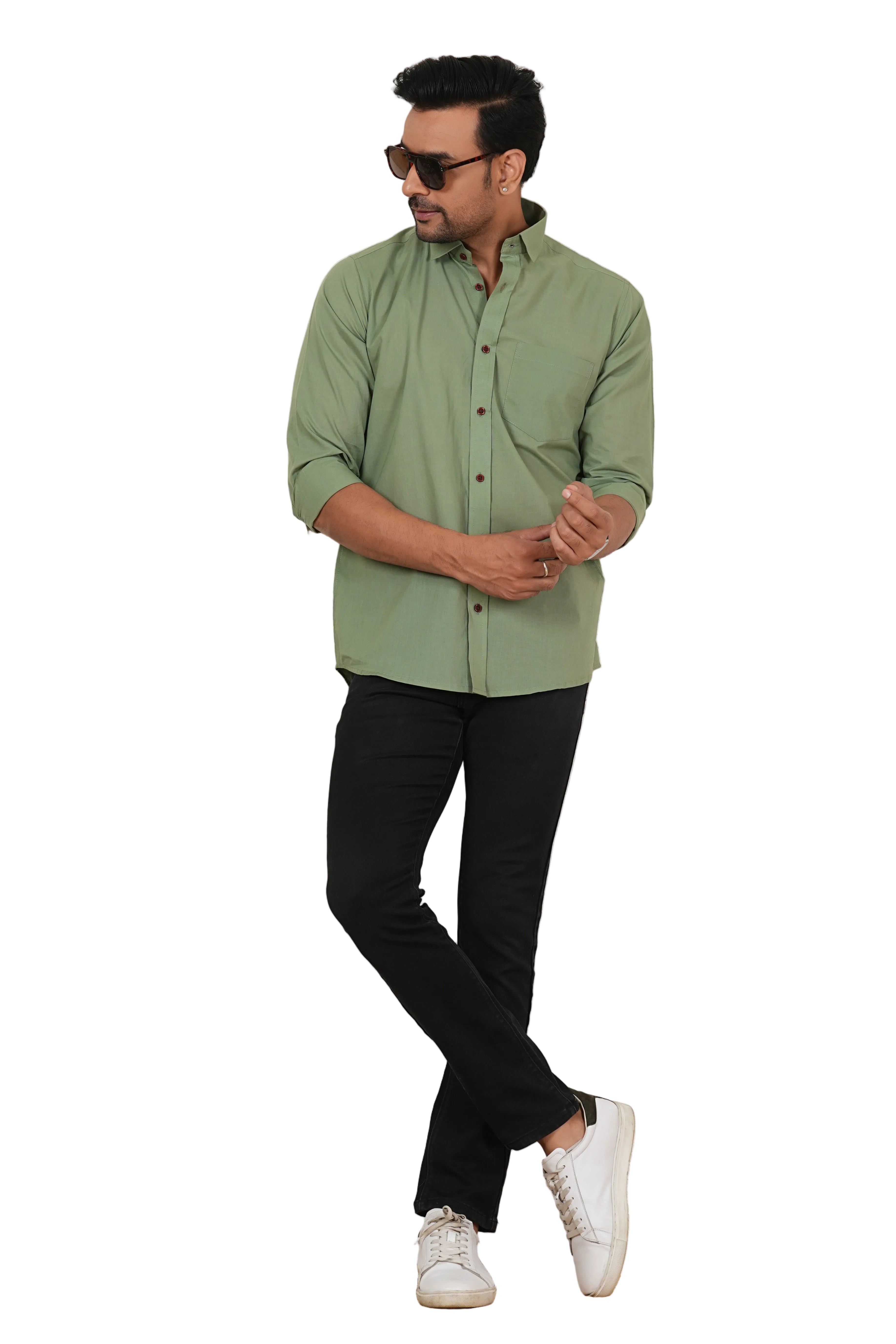 Men's Solid Olive Mint Regular Fit Casual Shirt FS-C17