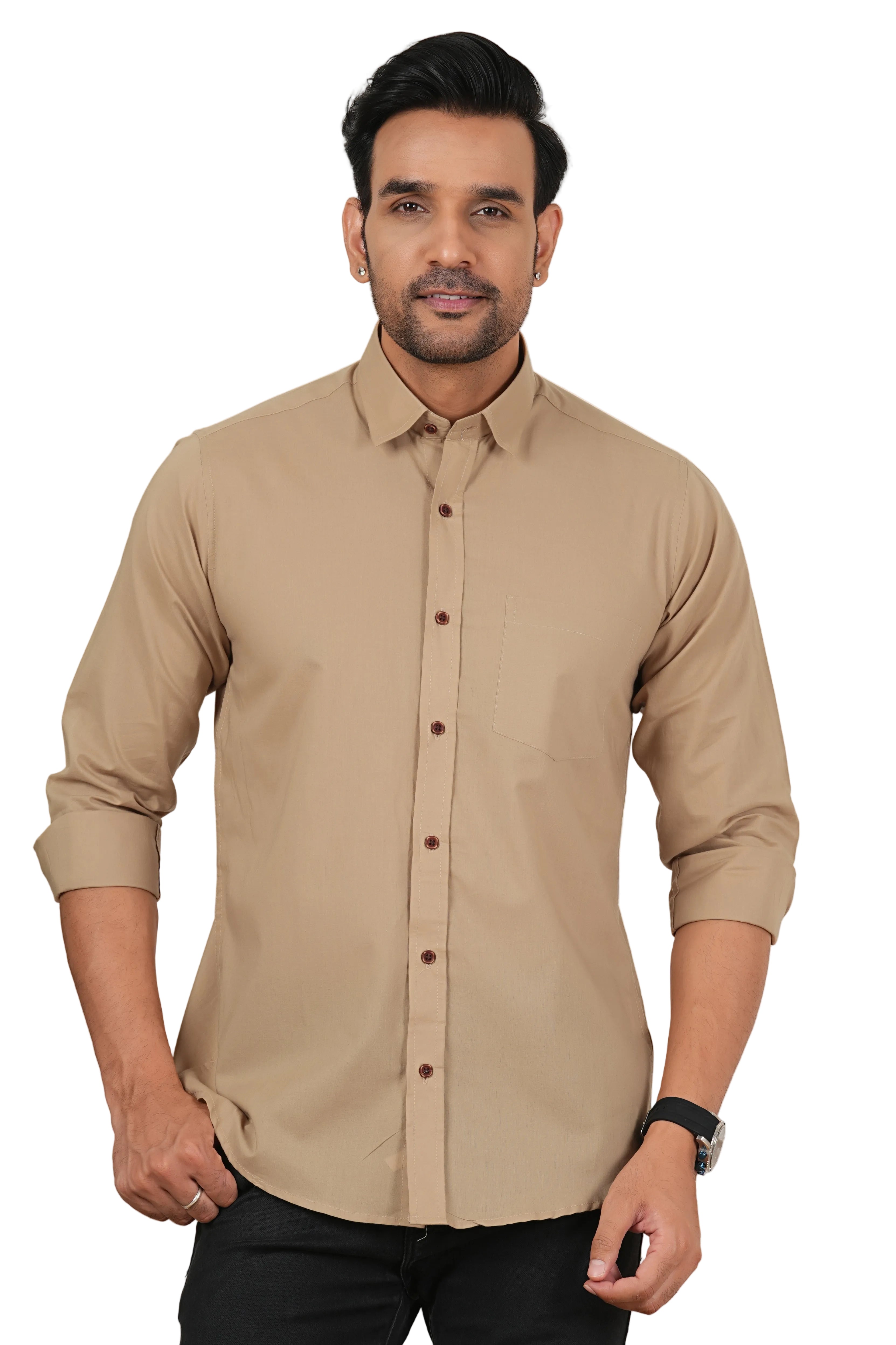 Men's Solid Beige Regular Fit Casual Shirt FS-C13