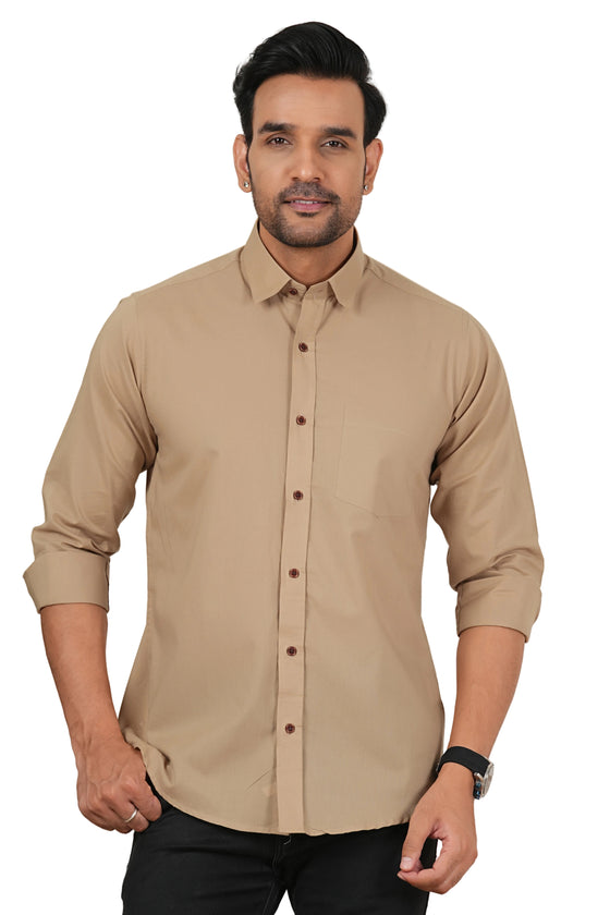 Men's Solid Beige Regular Fit Casual Shirt FS-C13