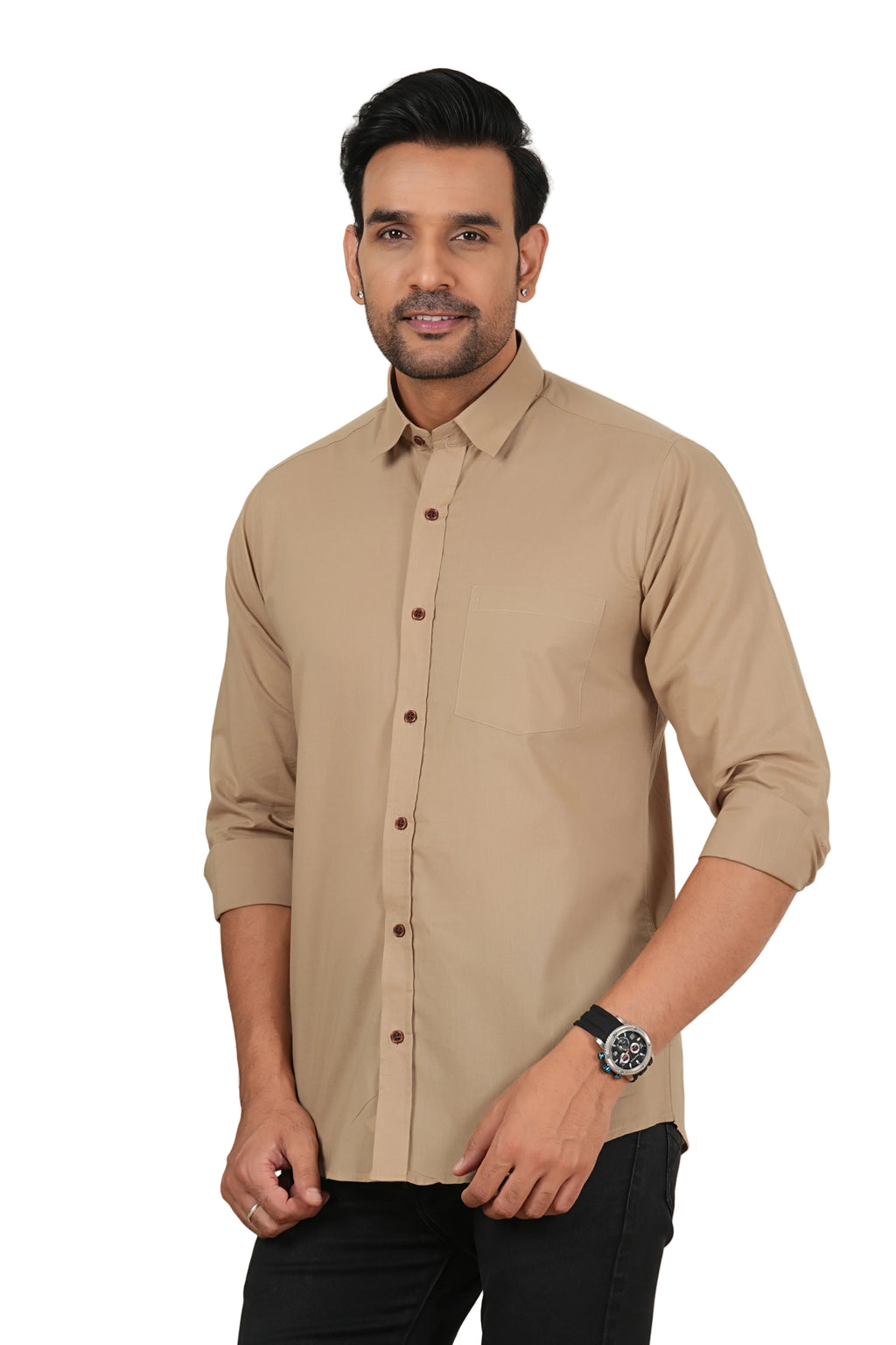 Men's Solid Beige Regular Fit Casual Shirt FS-C13