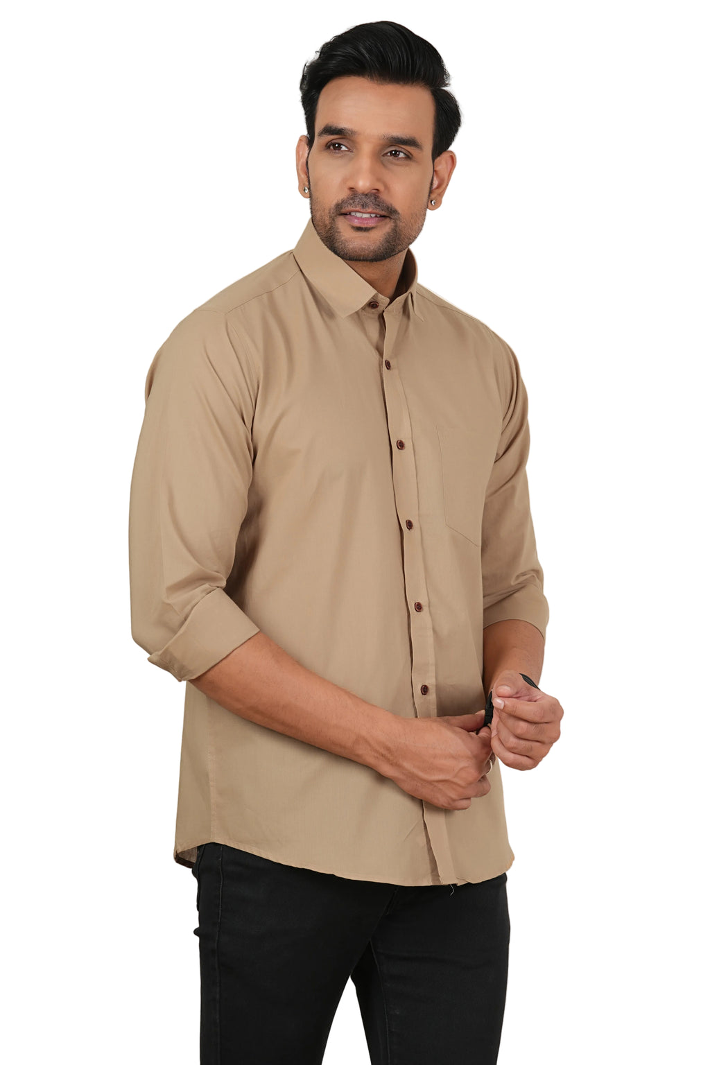 Men's Solid Beige Regular Fit Casual Shirt FS-C13