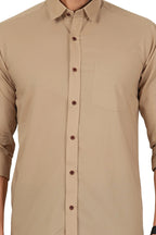 Men's Solid Beige Regular Fit Casual Shirt FS-C13