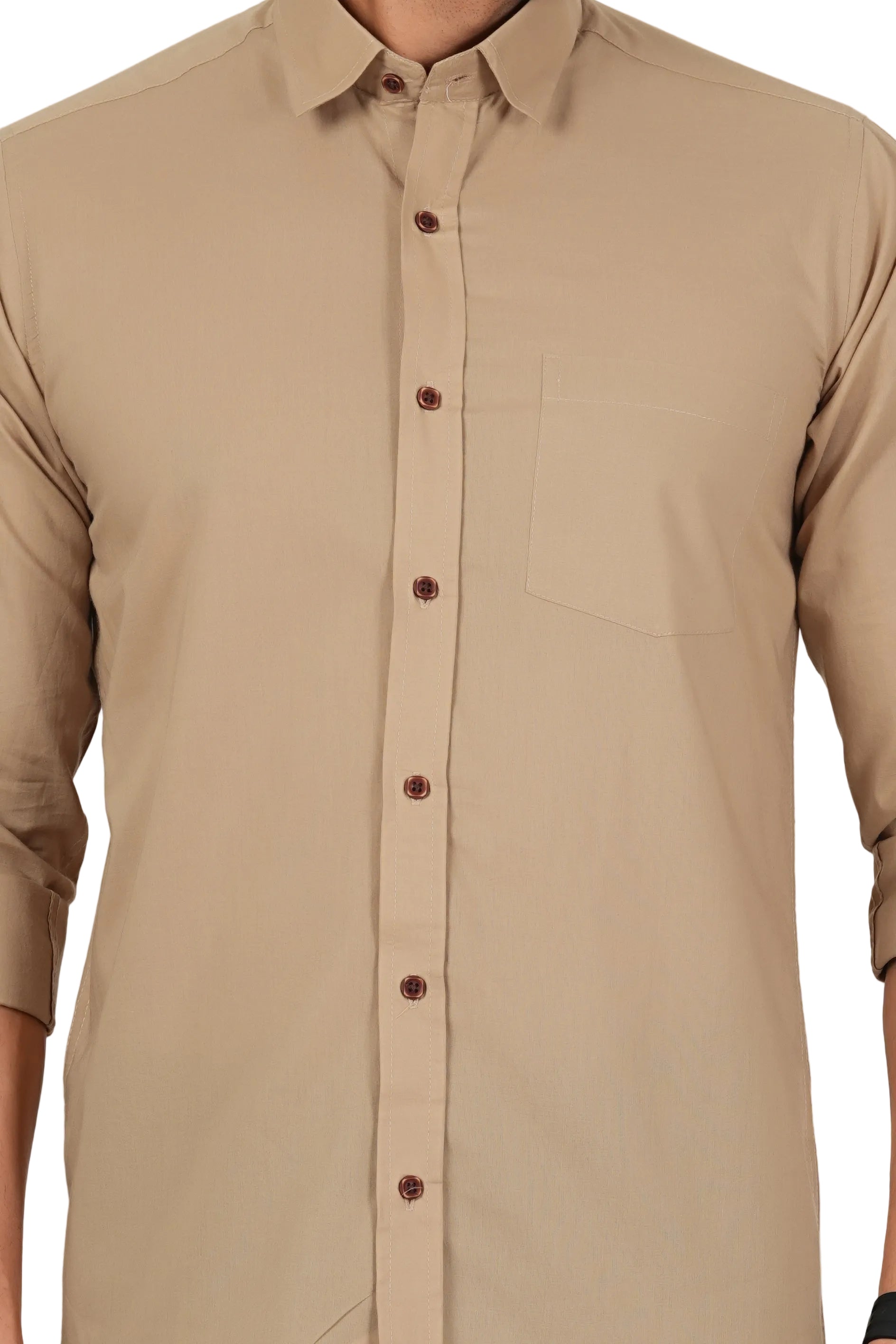 Men's Solid Beige Regular Fit Casual Shirt FS-C13