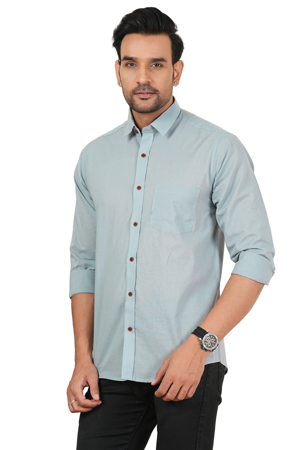 Men's Premium Regular Fit Solid Casual Shirt in Mint Blue / FS-C6