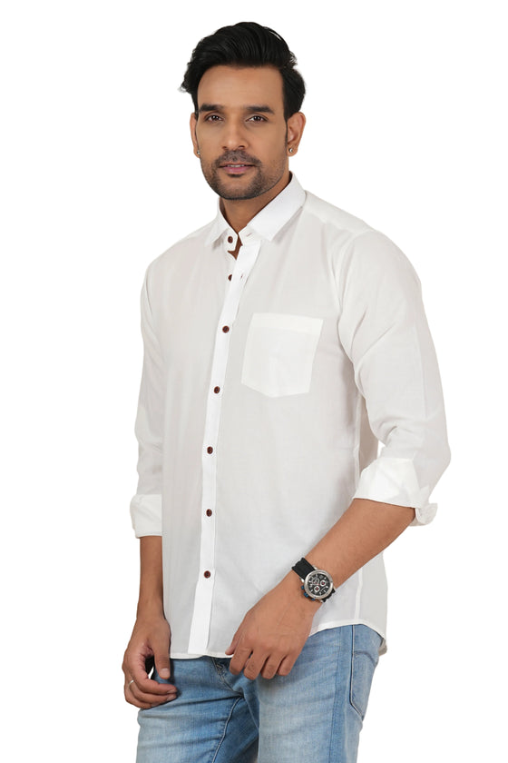 Men's Solid White Regular Fit Casual Shirt FS-C16