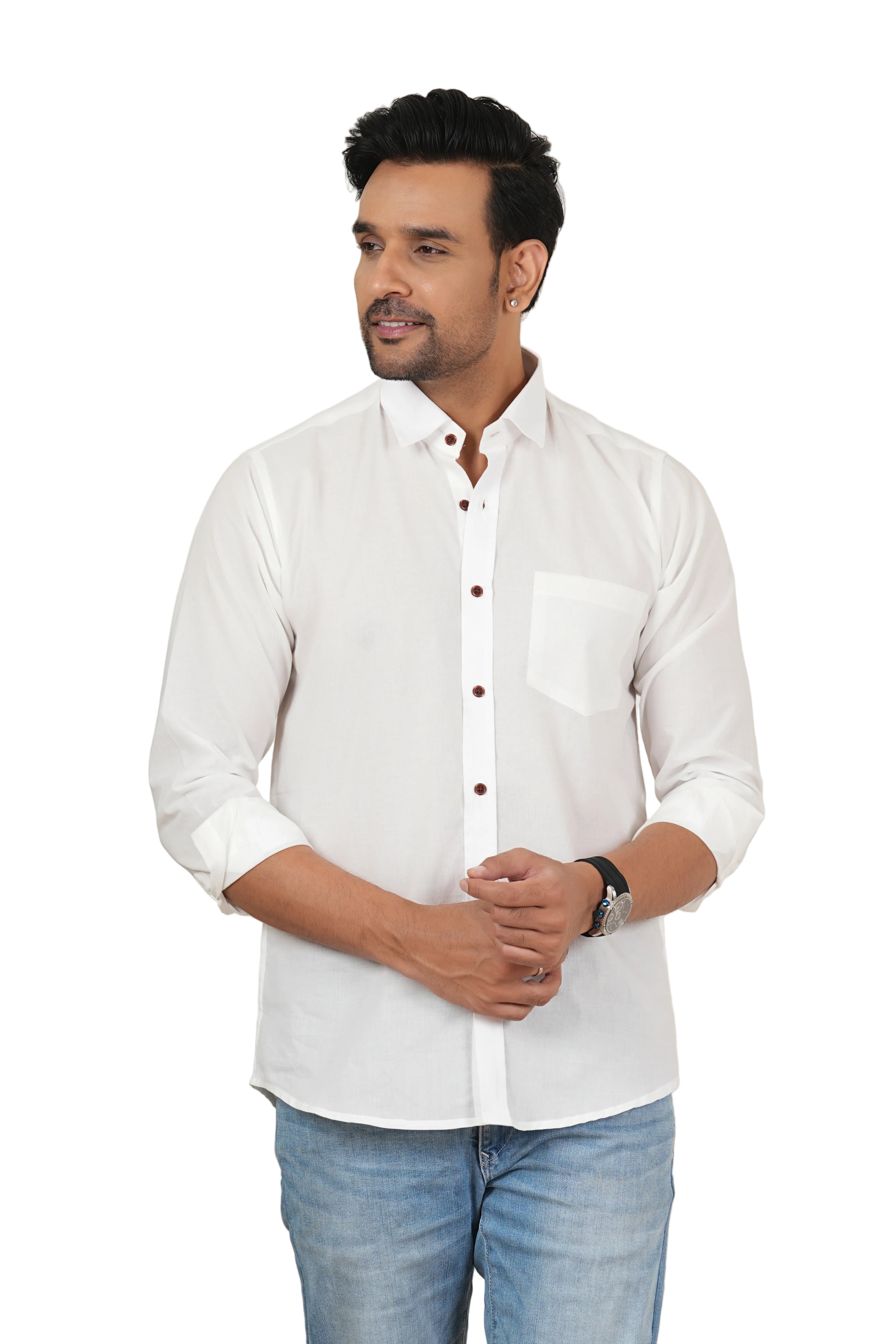 Men's Solid White Regular Fit Casual Shirt FS-C16