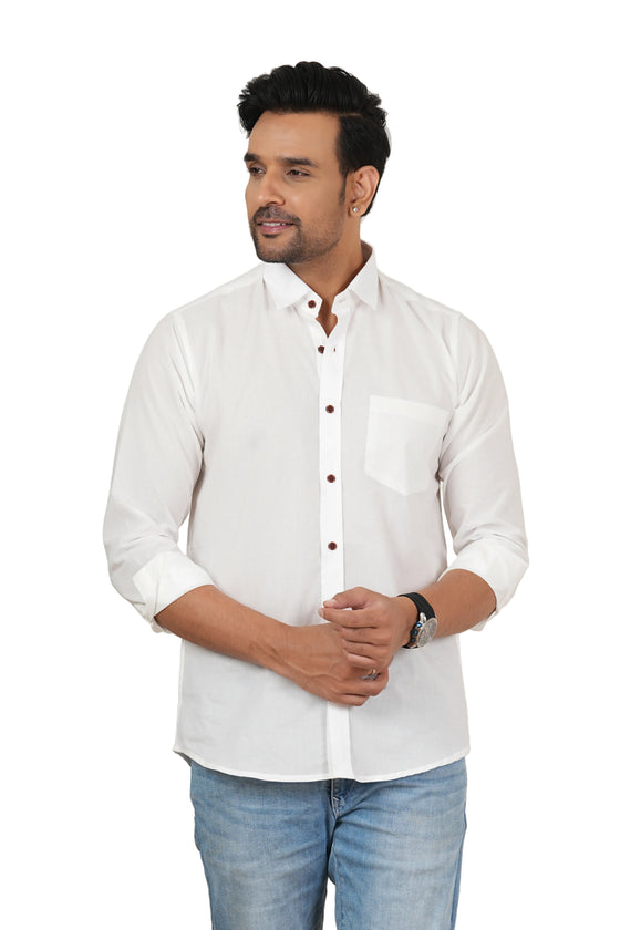 Men's Solid White Regular Fit Casual Shirt FS-C16