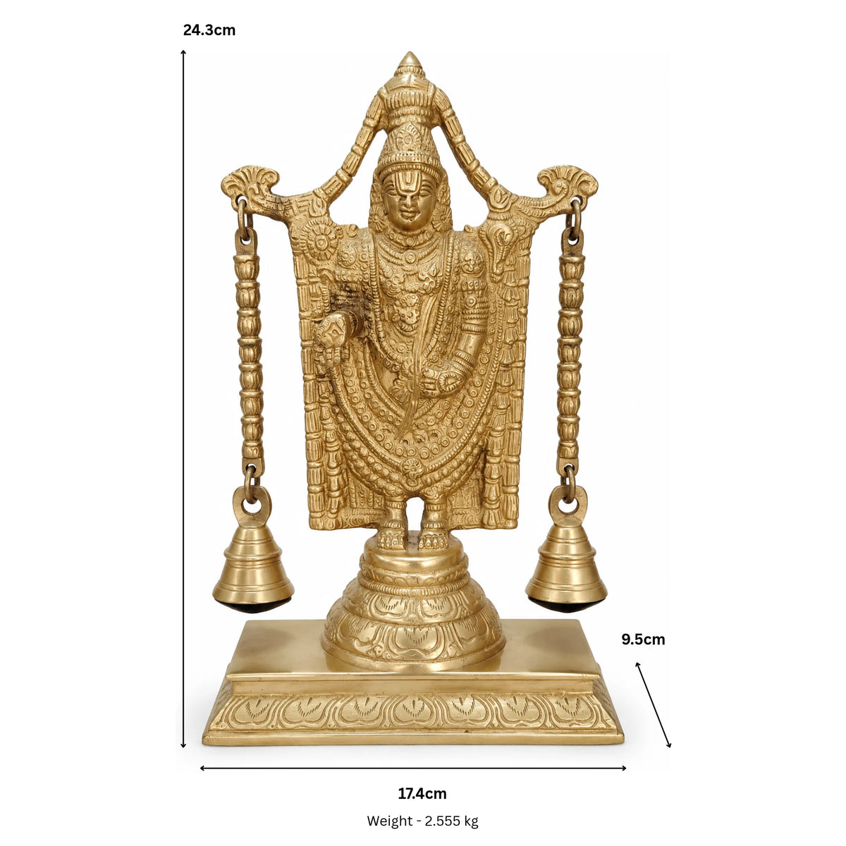 Handcrafted Brass Tirupati Balaji Idol with Arch & Hanging Bells – Premium Lord Venkateswara Srinivasa Statue for Home Mandir & Vastu BR-134-A