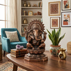 Antique Gunmetal Copper Finished Lord Ganesha Gunmetal Idol with Sunburst Halo G-281-A