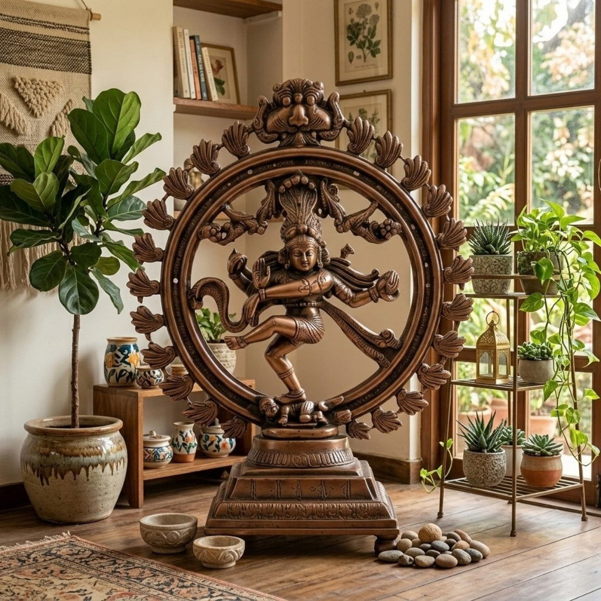 Divine Lord Shiva Natraj Statue in Gunmetal Copper Tone – Spiritual Art Masterpiece G-107-C
