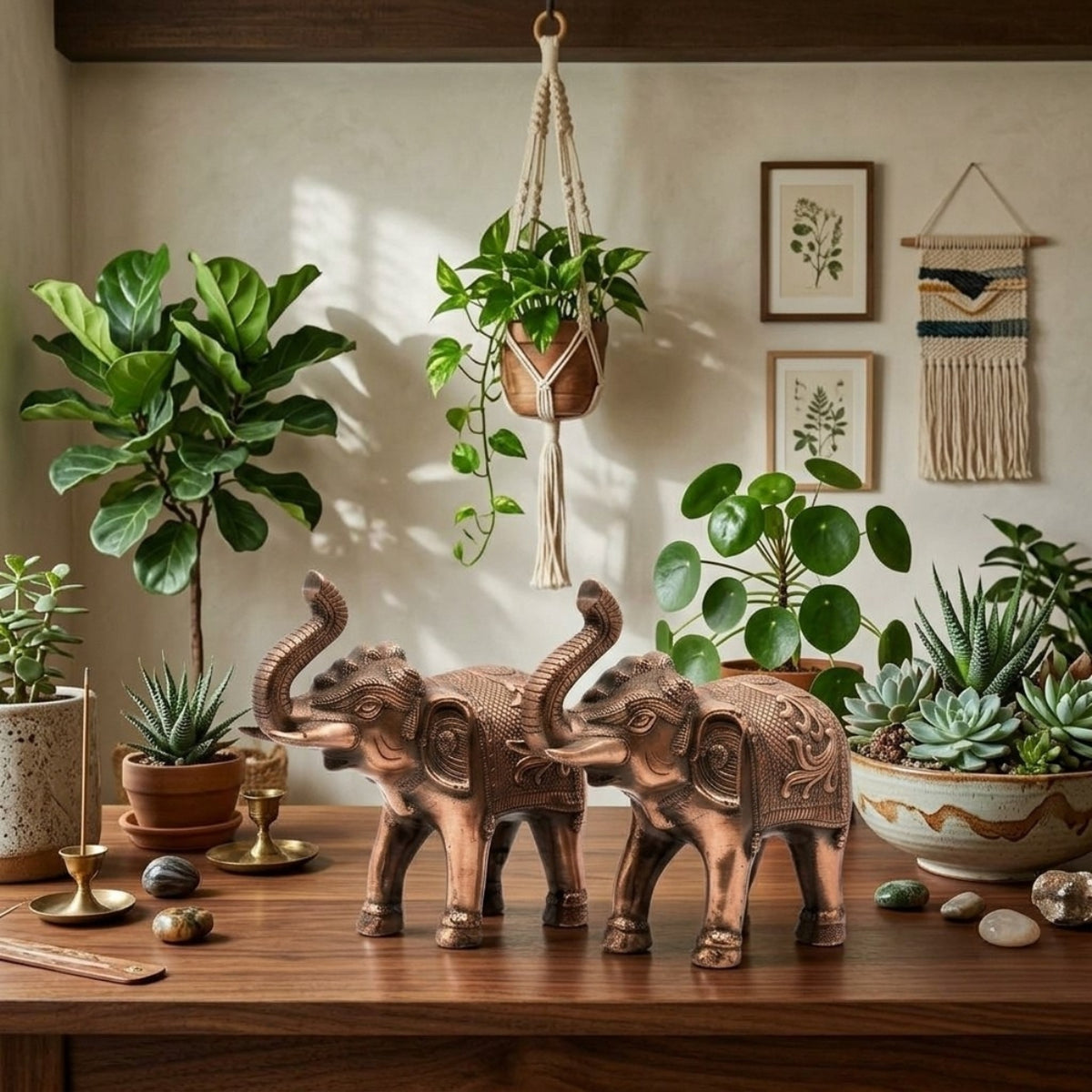 Premium Antique Copper Finish Elephant Figurine Pair for Vastu & Home Decor (Set of 2) G-81-B