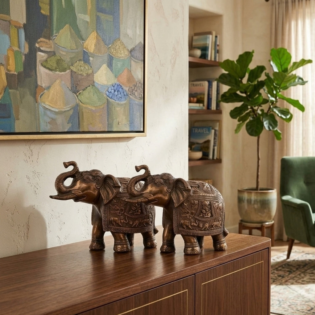 Handcrafted Gunmetal Copper Finished Elephant Statues (Pair) G-31-A