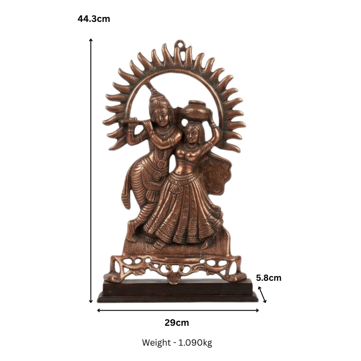 Handcrafted Antique Copper Gunmetal Radha Krishna Deity Figurine G-186-A