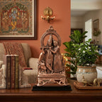 Traditional Copper Finish Gunmetal Radha Krishna with Cow Idol G-75-A