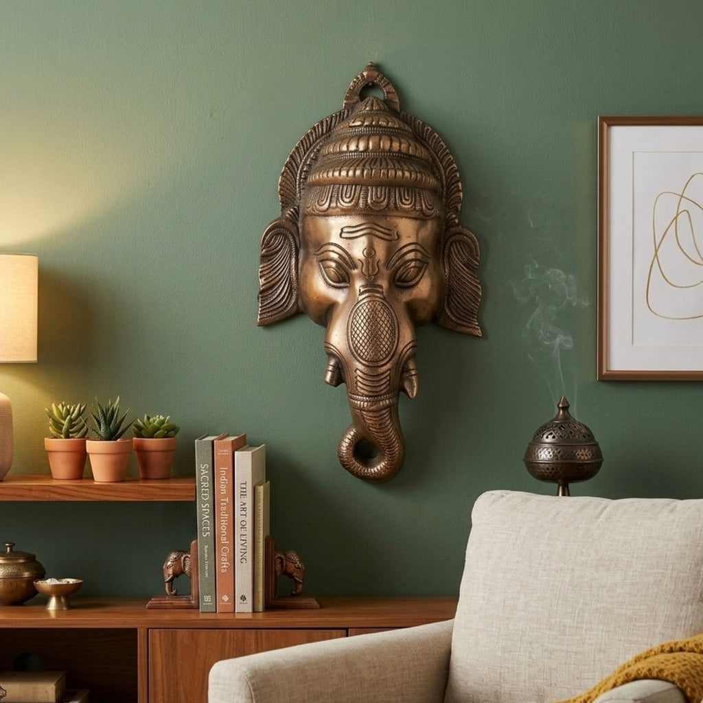 Divine Lord Ganesha Wall Hanging Sculpture in Premium Gunmetal Copper Finish G-116-B