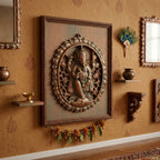 Handcrafted Lord Ganesha in Oval Tree of Life Openwork Frame Metal Wall Hanging Plaque (Antique Gunmetal Copper Finish) G-24-A