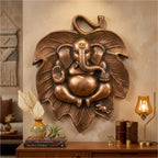 Divine Ganesha Leaf Metal Wall Decor in Gunmetal Copper Finish G-147-A