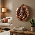 Handcrafted Metal Ganesha in Stone-Texture Medallion – Auspicious Wall Accent G-276-A