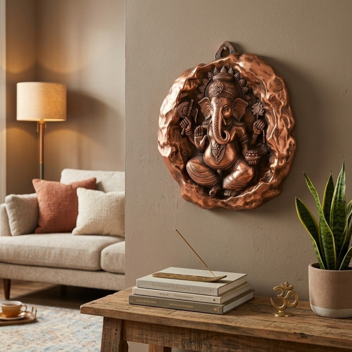Handcrafted Metal Ganesha in Stone-Texture Medallion – Auspicious Wall Accent G-276-A