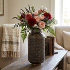 Antique Bronze Finish Metal Floor Lantern & Flower Vase | Decorative Jali Cut Cutwork Tea Light Holder Stand I-75-A