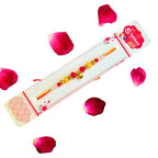Traditional Ghungroo Rakhi - RK-302 | Elegant Rakhi with Red Stone, Pearl Beads & Crystal Embellishment for Brother