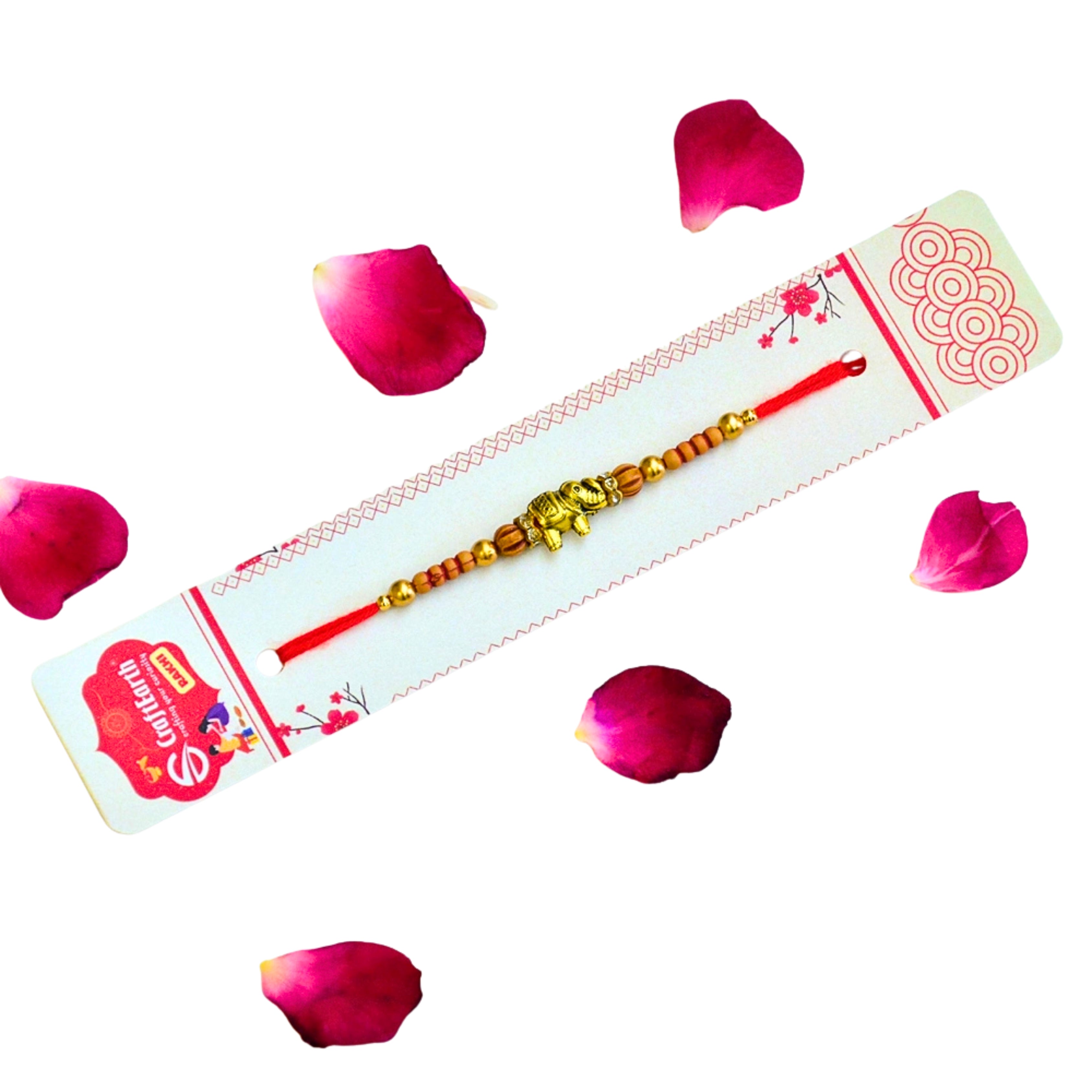 Traditional Golden Elephant Charm Rakhi - RK-304