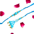Elegant Turquoise Beaded Bhaiya Bhabhi Rakhi Set - RK-307