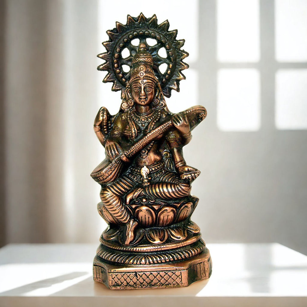 Handcrafted Metal Saraswati Statue - Goddess of Knowledge and Arts G-202-A-WS