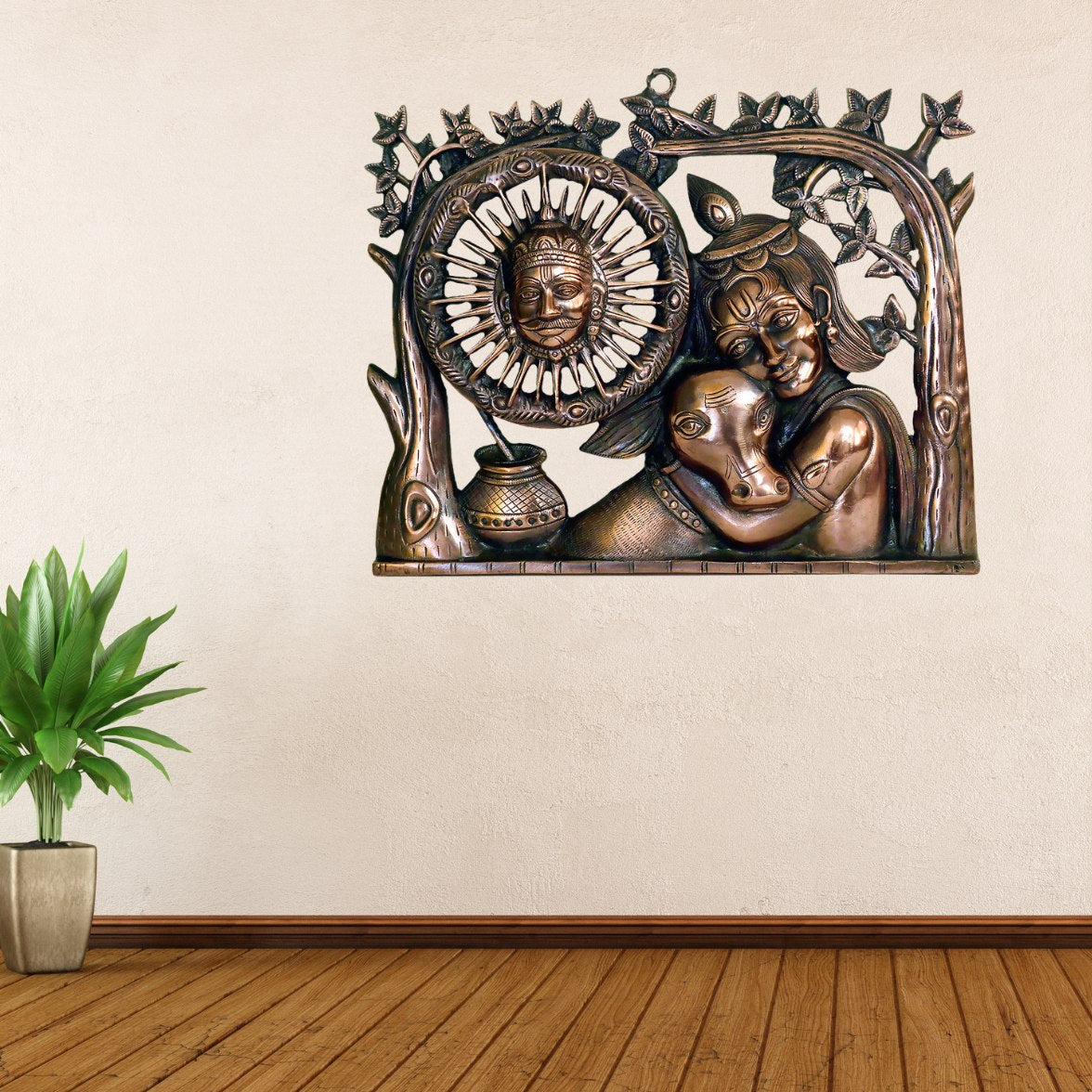 Radha Krishna Metal Wall Art with Sun and Tree of Life G-265-A