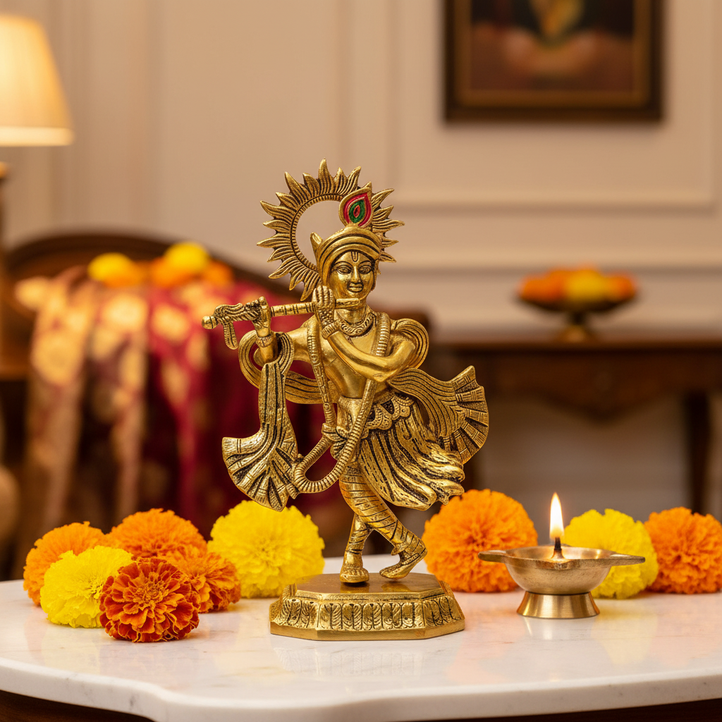 Brass Dancing Krishna Table Decor
