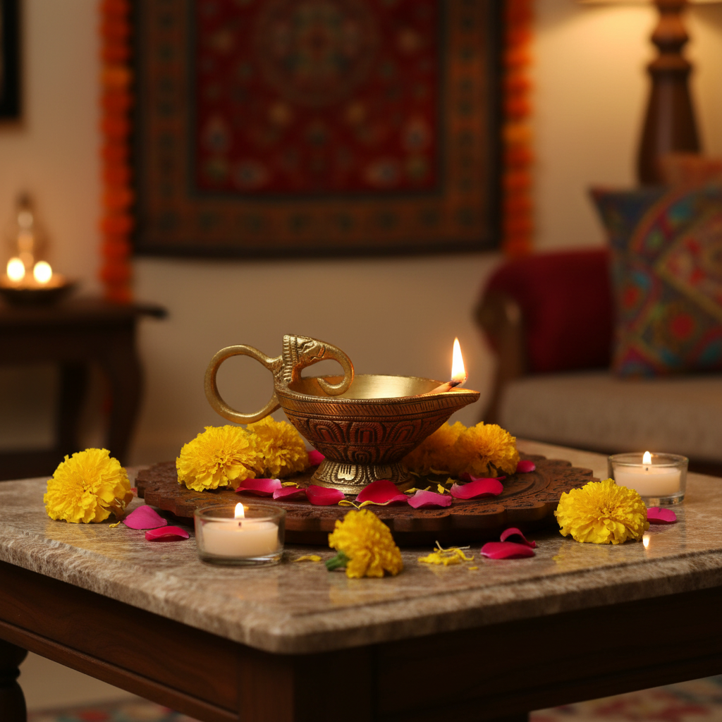Brass Deepak Diya - Home Decor Background