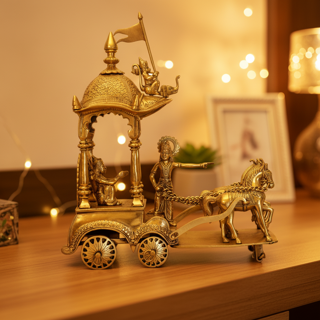Brass Krishna Arjuna Chariot – Decor Background
