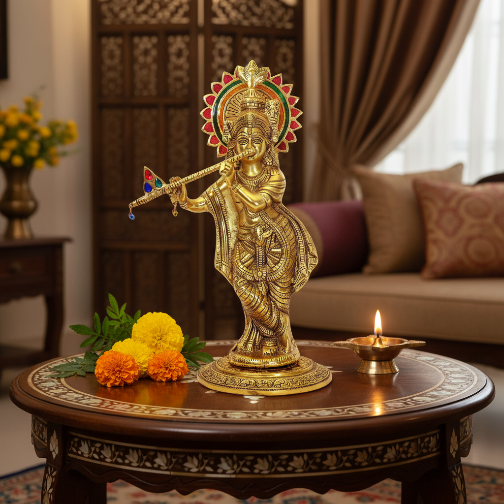 Brass Krishna Statue Table Decor