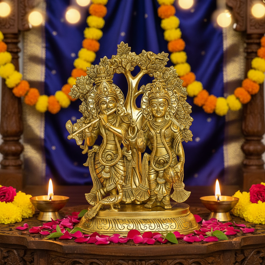 Brass Radha Krishna – Home Decor Background