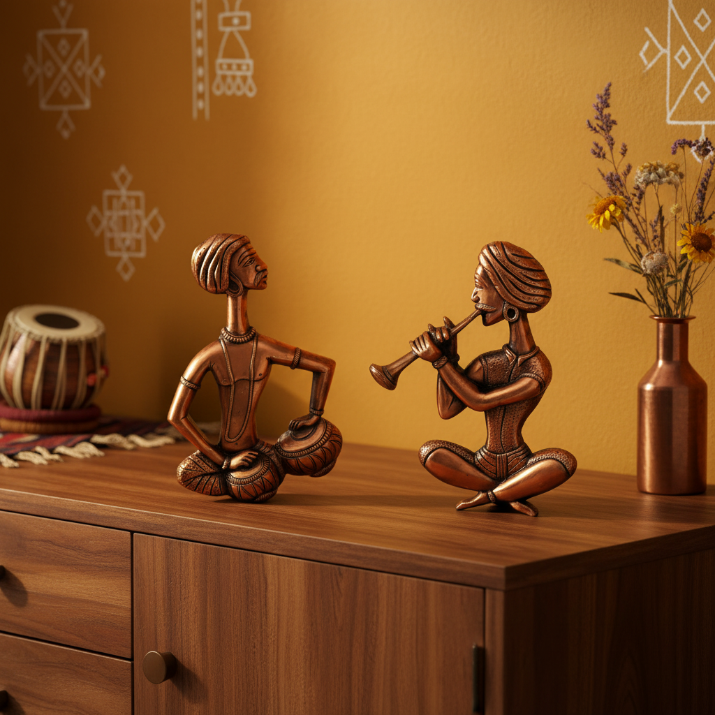 Copper Bastar Tribal Musicians – Home Decor Background