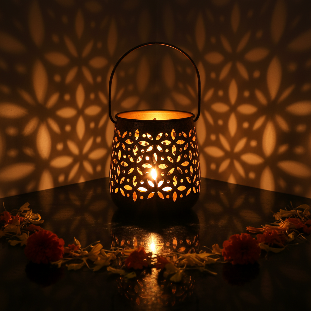 Copper Jali Lantern – Cinematic Chiaroscuro Hero Shot