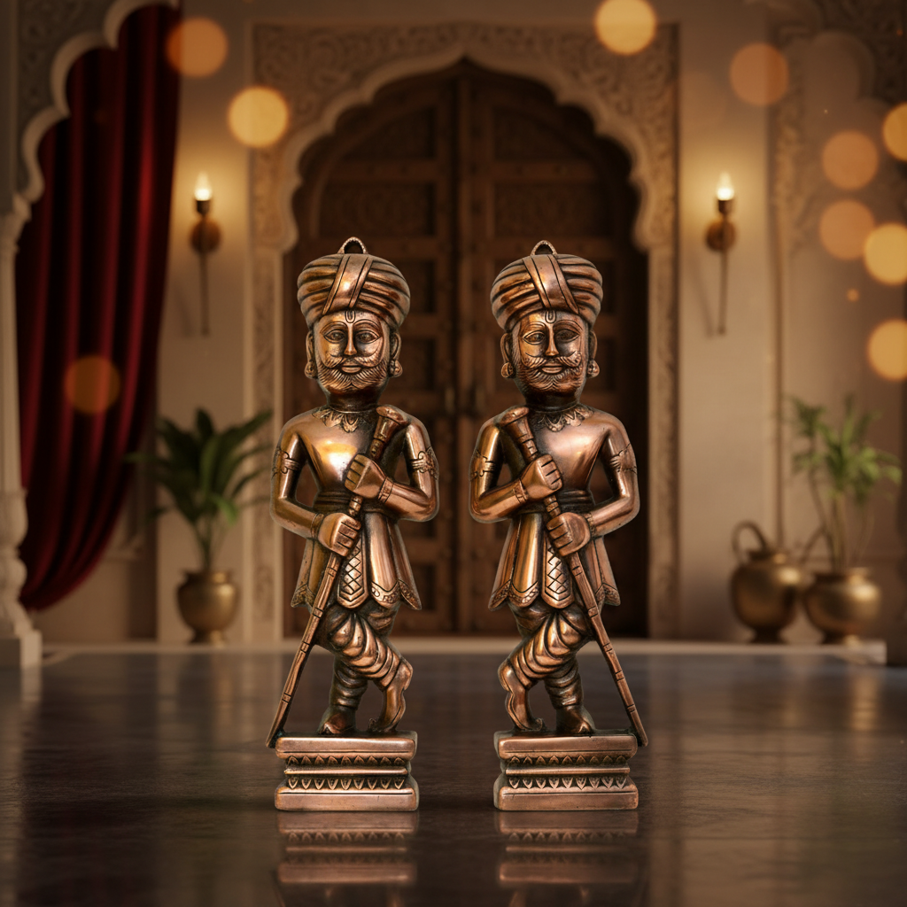 Copper Rajasthani Dwarpal Pair – Home Decor Background