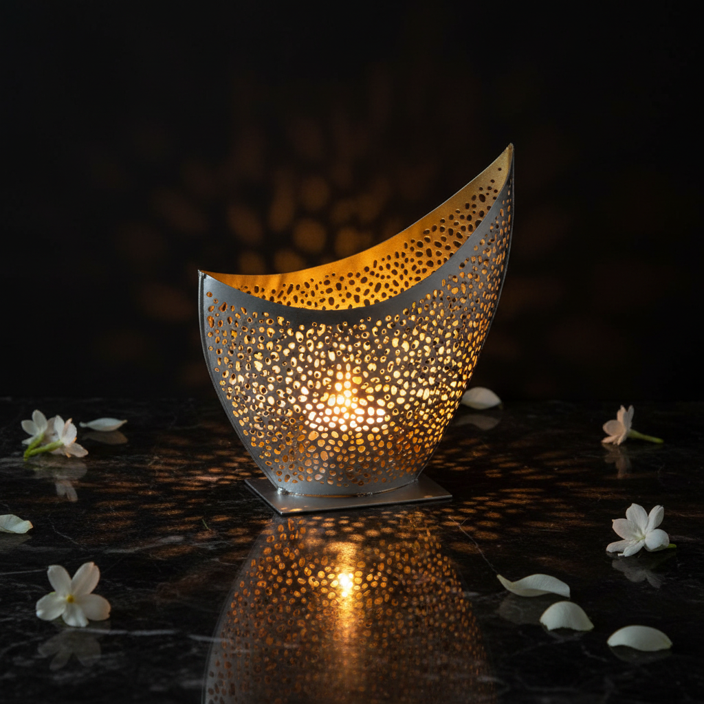 Crescent Moon Jali Candle Holder – Cinematic Square Hero Shot