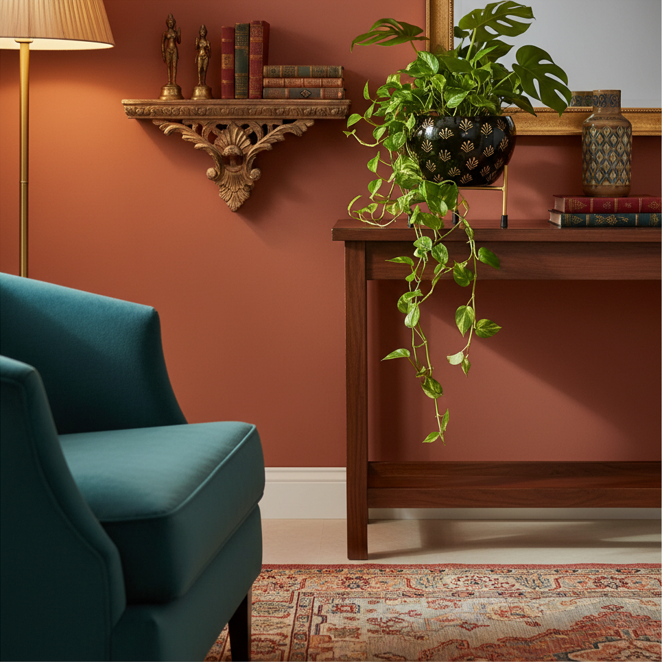 Dark Green & Gold Bowl Planter in Living Room Decor