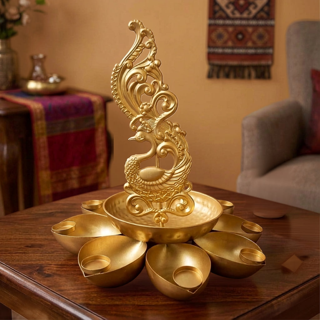 Exquisite Peacock Diya for Home & Temple Decor W-165-A