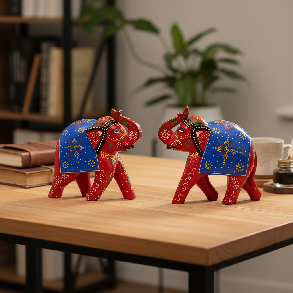 Elephant Figurines on Desk