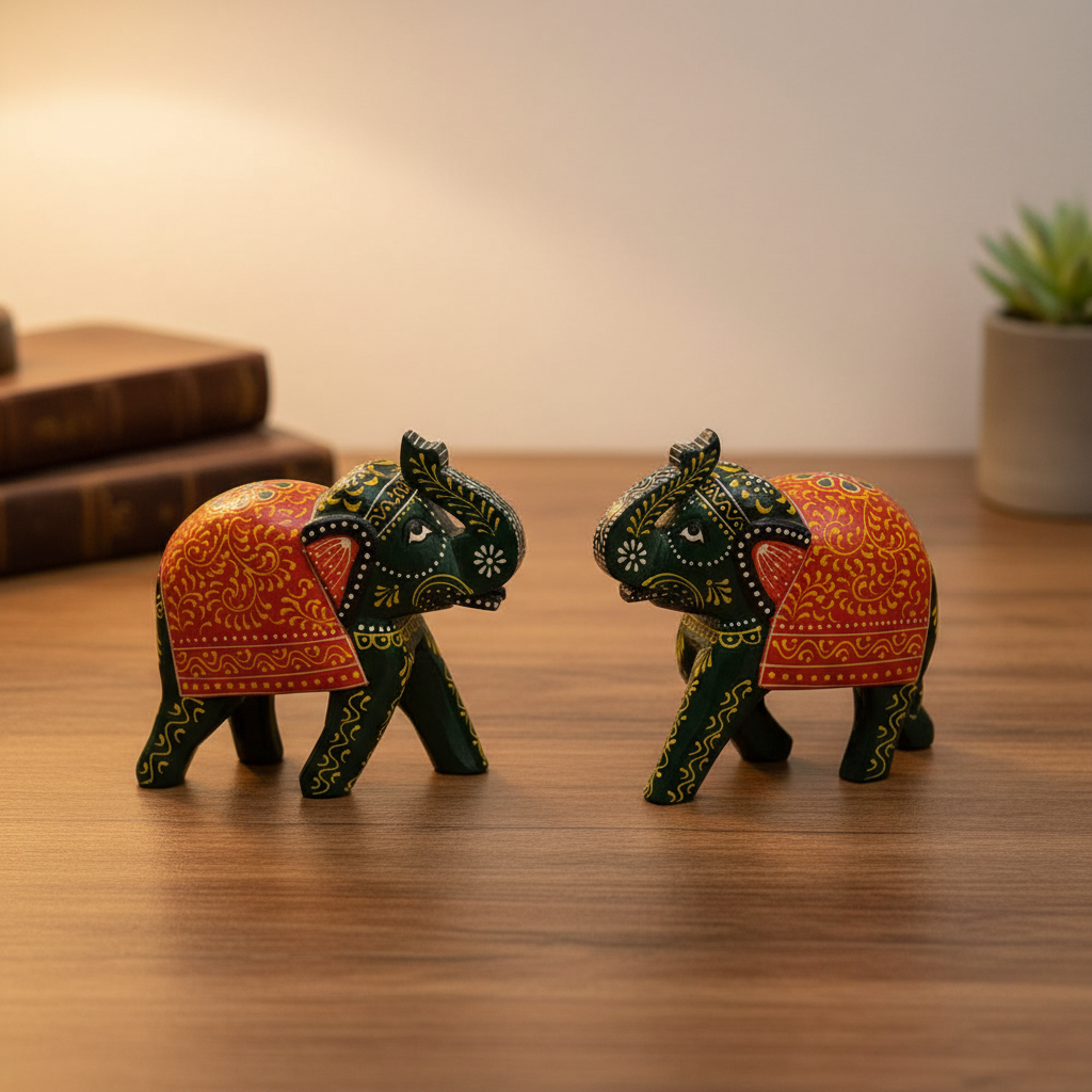 Elephant Figurines on Desk