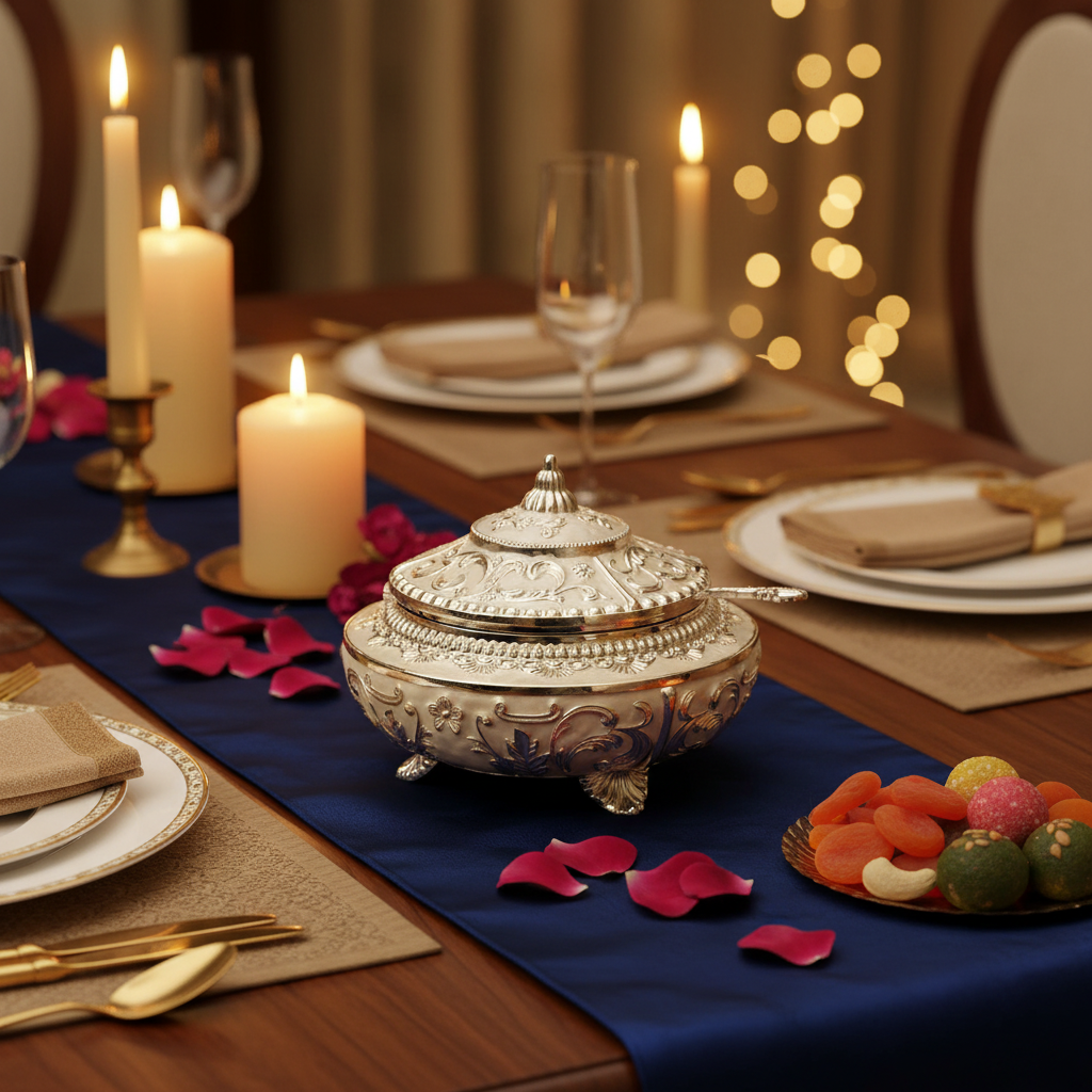 German Silver Sugar Bowl – Table Decor Background