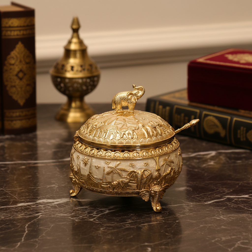 Gold Elephant Decorative Bowl on Desk
