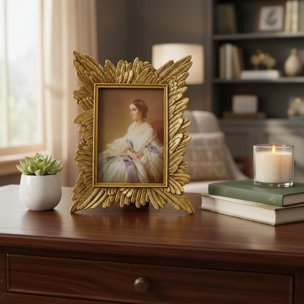 Gold Feather Frame on Desk