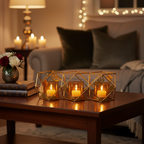 Gold Geometric Triple Candle Holder in Decor Setting