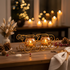 Gold Sleigh Double Candle Holder in Decor Setting