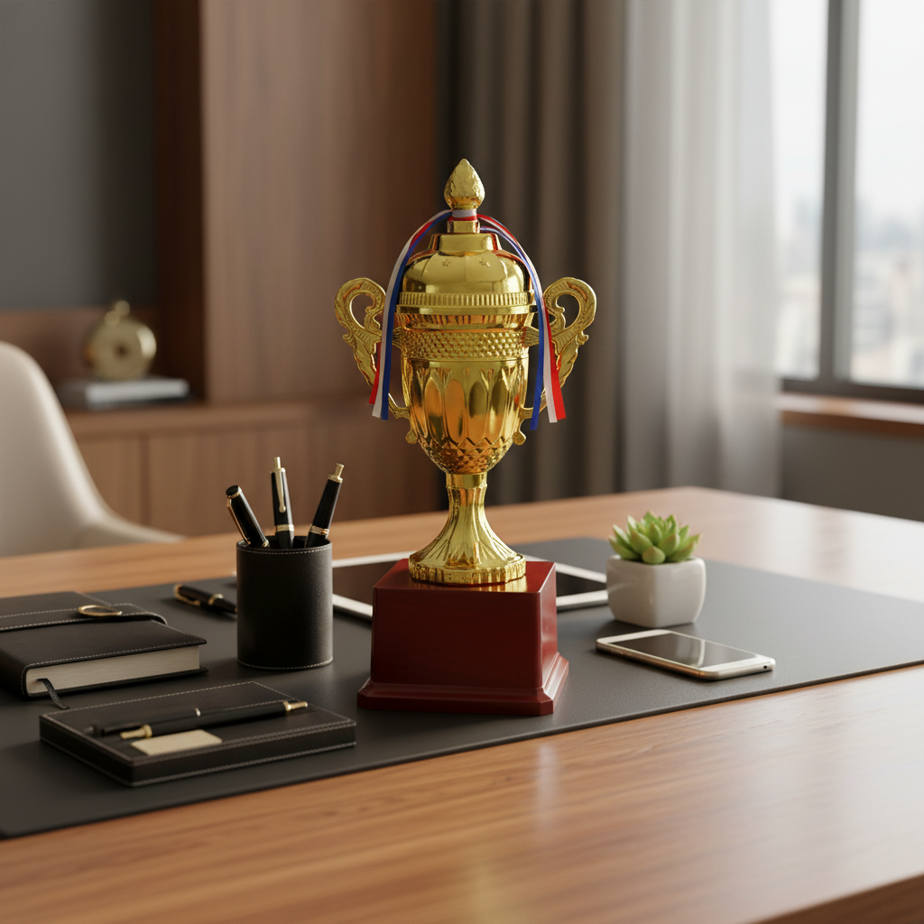 Gold Trophy with Ribbons - Desk Decor
